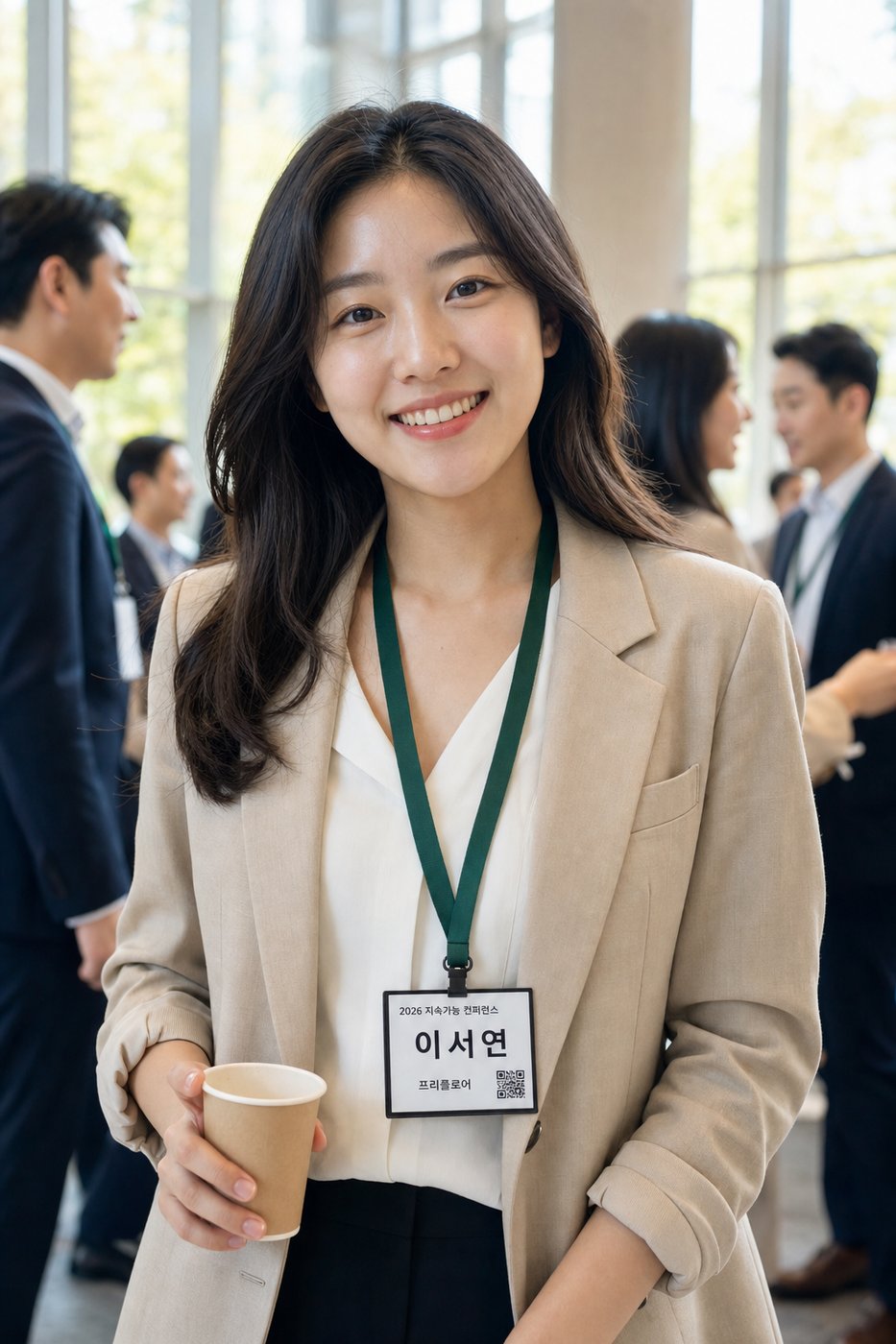 컨퍼런스 현장에서 e-paper 전자명찰을 착용한 참가자들
